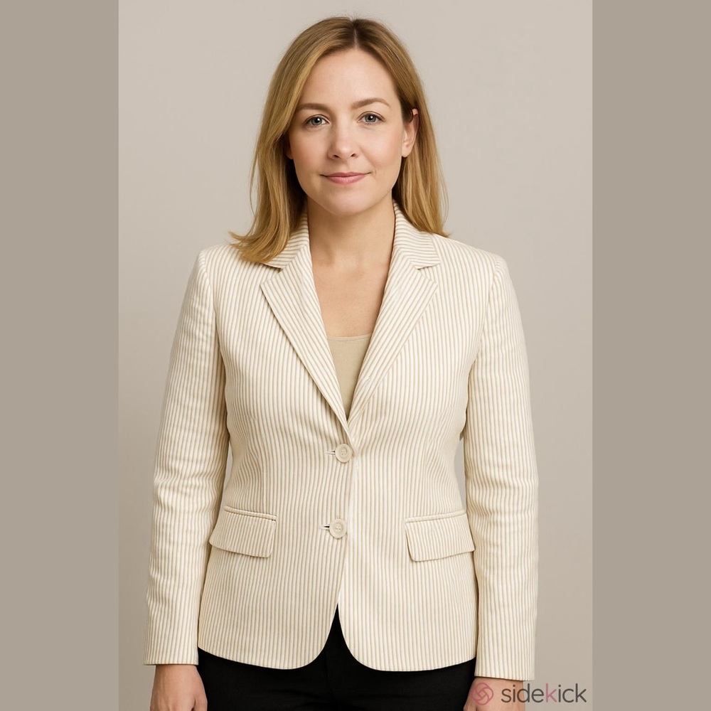 Amanda + Chelsea •Womens Ivory Cream Stripe Collared Two Button Blazer Small NEW